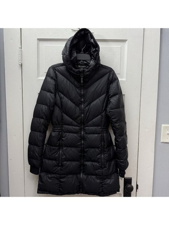 Athleta Jackets & Blazers - Athleta Goose Down Puffer Coat Women Medium Black Hooded Long Jacket